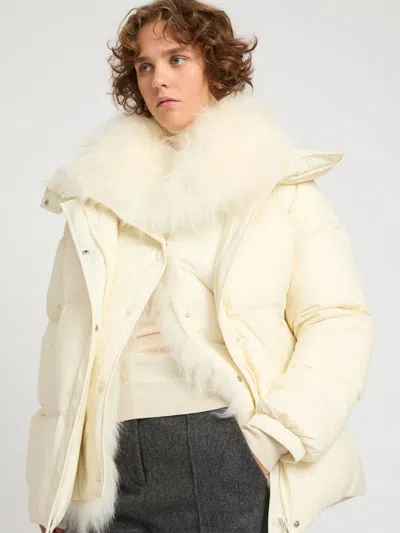 Yves Salomon Army Collection Mid Length Down Jacket In Neutral