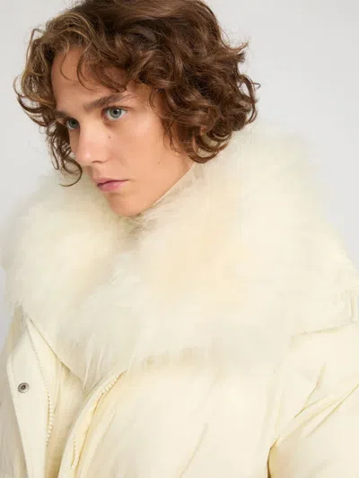 Yves Salomon Army Collection Mid Length Down Jacket In Neutral