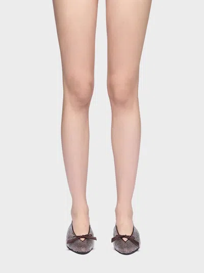 Attico Kali Satin Ballerinas With All-over Rhinestone Detail In Brown