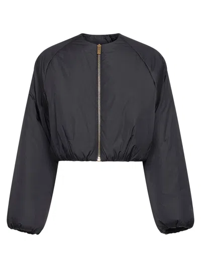 Alaïa Black Lightweight Nylon Pleated Bomber Jacket In Black
