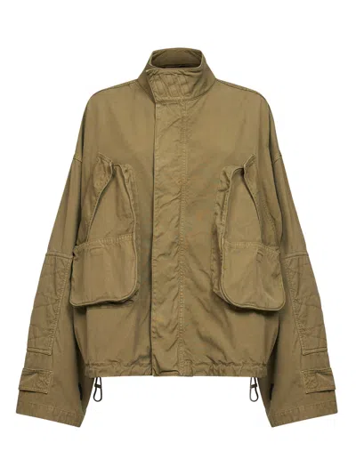 Attico Military Green Overdyed Canvas Bomber Jacket In Green
