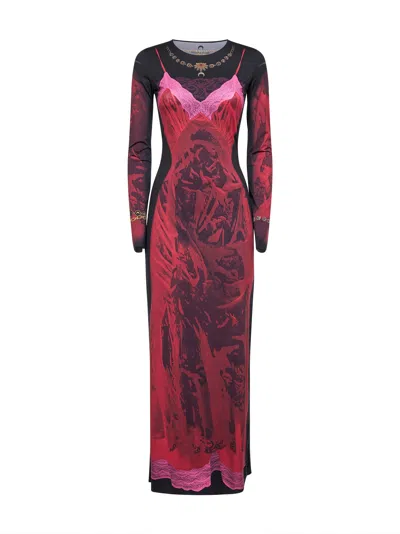 Marine Serre Red Printed Jersey Wet Nuisette Long Dress In Multi