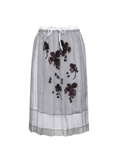 Prada Abbigliamento Aluminum Chiffon Embroidered Midi Skirt In Gray