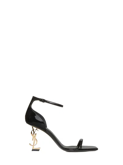 Saint Laurent Opyum Ysl Patent Leather Sandals In Black