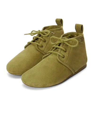 Loewe Lago Lace-up Bootie In Suede And Shearling In Green