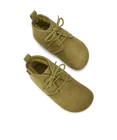 Loewe Lago Lace-up Bootie In Suede And Shearling In Green