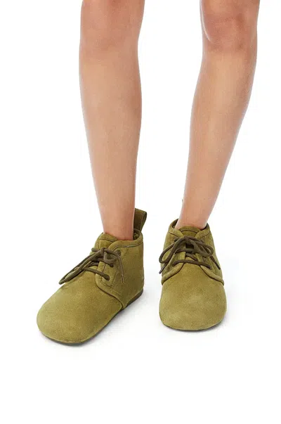 Loewe Lago Lace-up Bootie In Suede And Shearling In Green