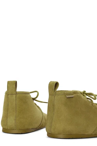 Loewe Lago Lace-up Bootie In Suede And Shearling In Green