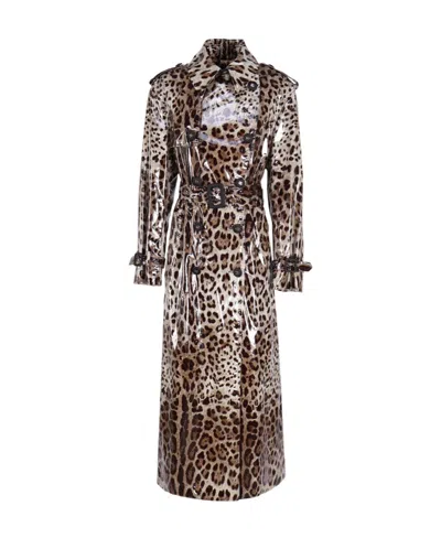 Dolce & Gabbana Leopard-print Belted Trench Coat In Animal Print