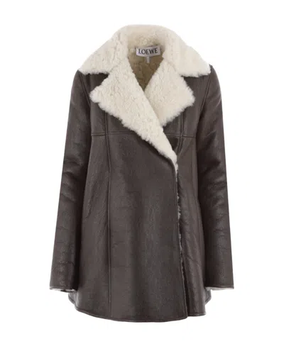 Loewe Lapel Long-sleeved Leather Jacket In Gray