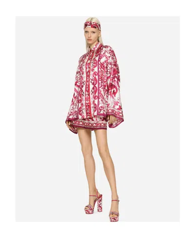 Dolce & Gabbana Majolica-print Batwing-sleeve Shirt In Red
