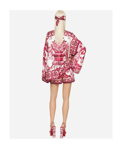 Dolce & Gabbana Majolica-print Batwing-sleeve Shirt In Red