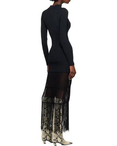 Khaite Cedar High Neck Fringed Dress In Black