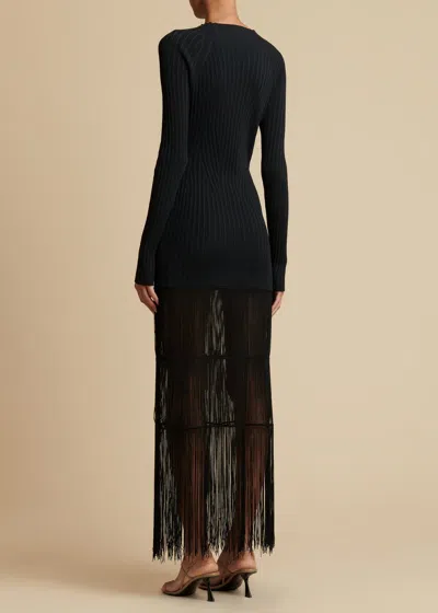 Khaite Cedar High Neck Fringed Dress In Black