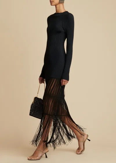 Khaite Cedar High Neck Fringed Dress In Black