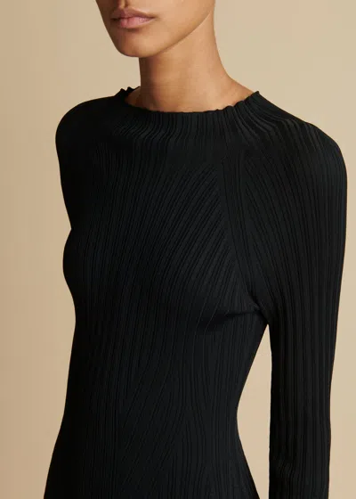 Khaite Cedar High Neck Fringed Dress In Black