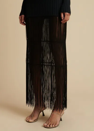 Khaite Cedar High Neck Fringed Dress In Black