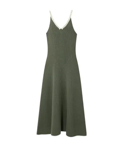 Loewe Ribbed Wool Mid-length Dress In Green