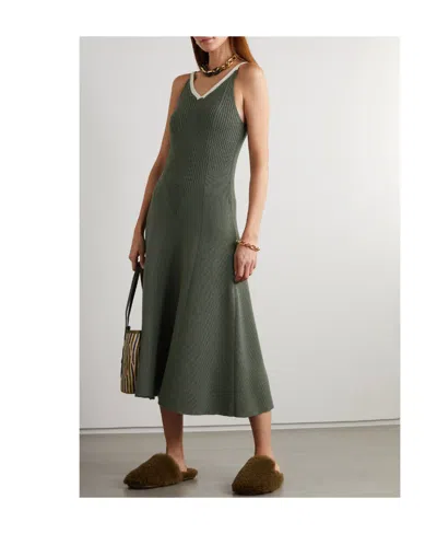 Loewe Ribbed Wool Mid-length Dress In Green