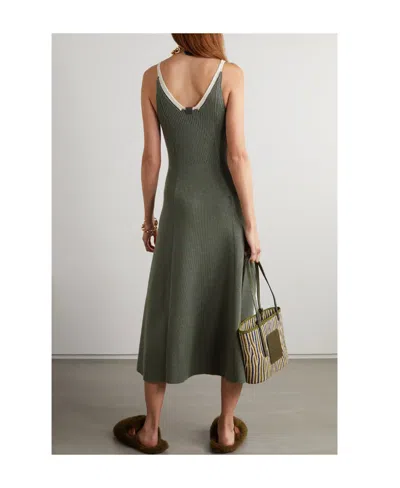 Loewe Ribbed Wool Mid-length Dress In Green