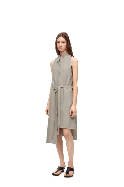 Loewe Asymmetric Shirt Dress In Linen In Green