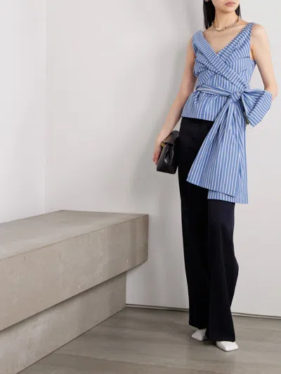 Dries Van Noten Colada Bowknot Embellished Striped Blouse In Blue