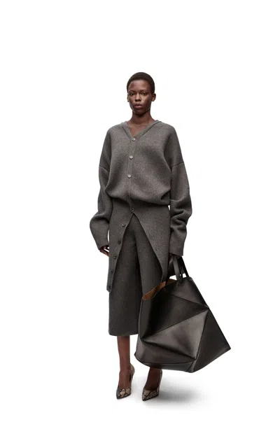 Loewe Cropped Cashmere Wide-leg Trousers In Gray