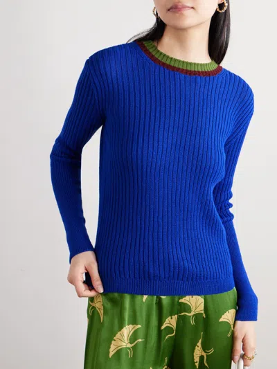 Dries Van Noten Striped Rib Sweater In Blue