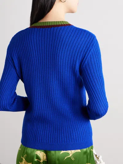 Dries Van Noten Striped Rib Sweater In Blue