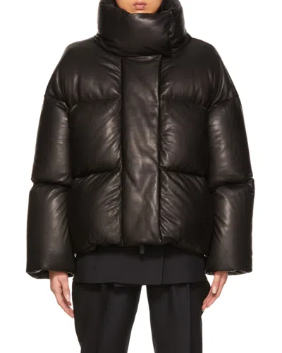 Khaite Logo High-neck Quilted Cotton Suit In Brown