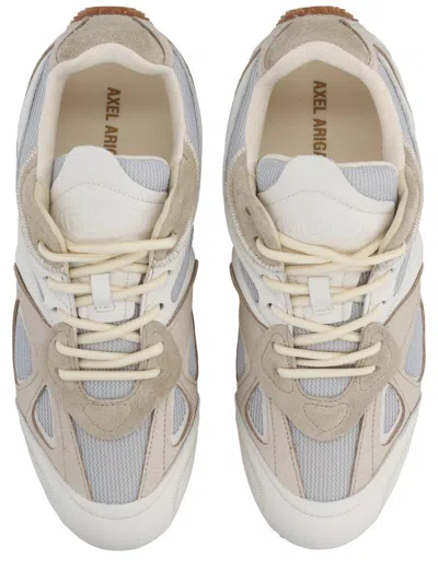 Axel Arigato Slow Runner White And Beige Sneaker With Mesh Inserts And Grooved Sole In Leather And Fabric Man In Neutral