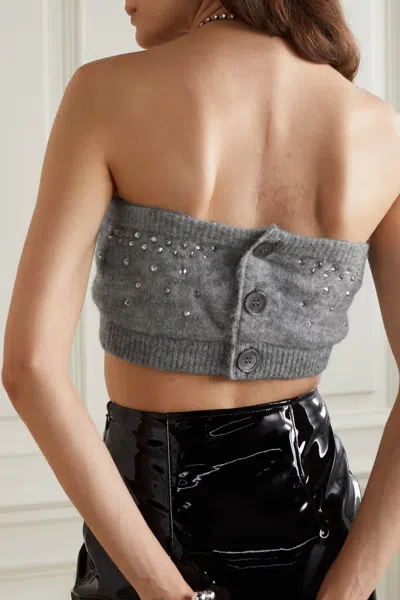 Alessandra Rich Crystal Embellished Knitted Short Tube Top In Gray