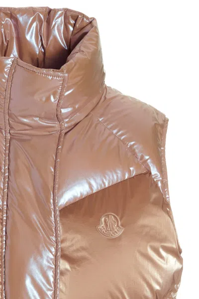 Moncler Logo Vest Down Jacket In Brown