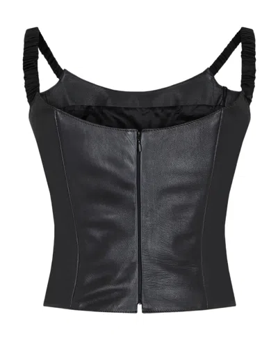 Khaite Leather Short Vest In Black
