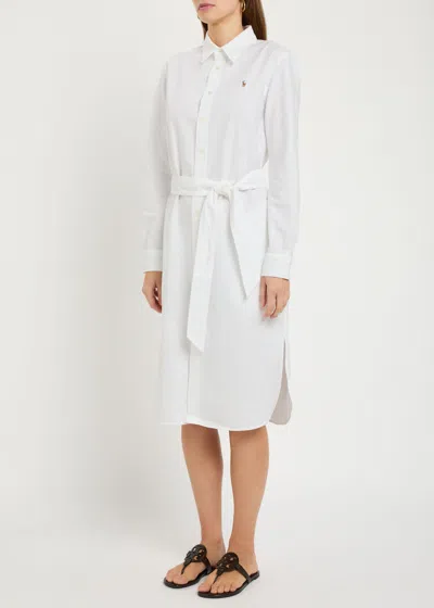 Polo Ralph Lauren Belted Cotton Midi Shirt Dress In White