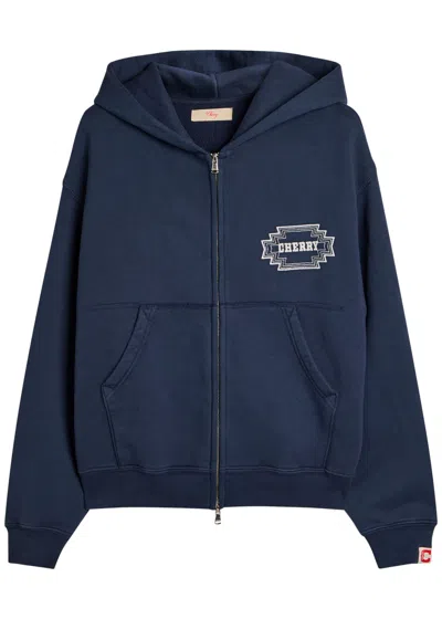 Cherry Los Angeles Embroidered Navajo Hooded Cotton Sweatshirt In Blue