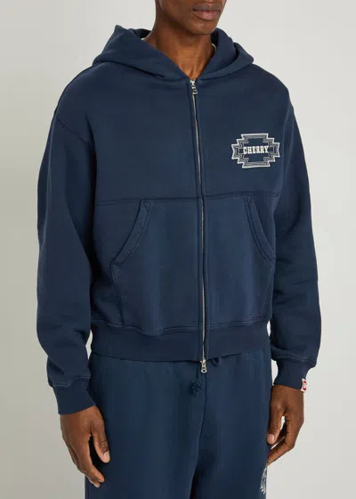 Cherry Los Angeles Embroidered Navajo Hooded Cotton Sweatshirt In Blue