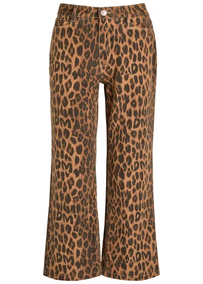 Damson Madder Kenny Leopard-print Bootcut Cropped Jeans In Brown