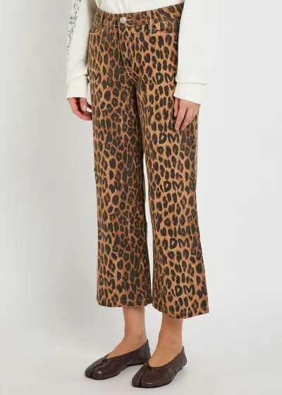 Damson Madder Kenny Leopard-print Bootcut Cropped Jeans In Brown