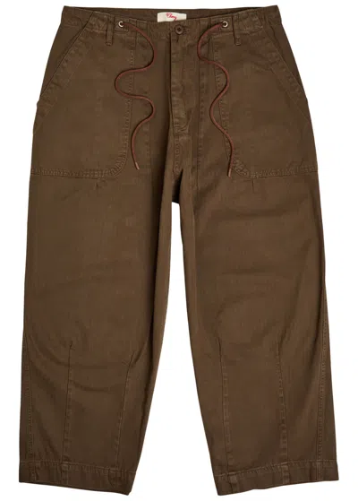 Cherry Los Angeles Herringbone Cotton Parachute Trousers In Brown