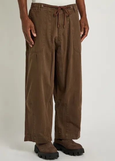 Cherry Los Angeles Herringbone Cotton Parachute Trousers In Brown