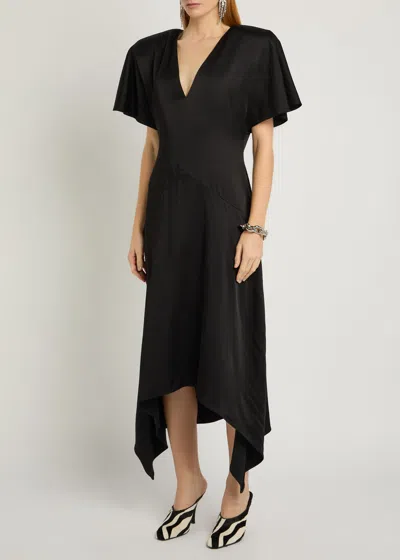 Stella Mccartney Womens Black Relaxed-fit V-neck Woven Midi Dress