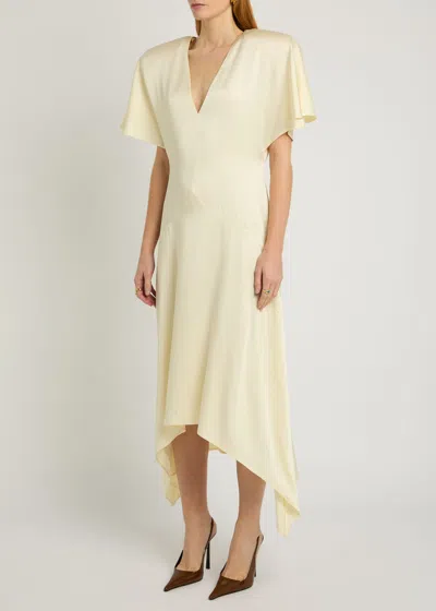 Stella Mccartney Womens Buttermilk V-neck Short-sleeve Satin Midi Dress In Neutral