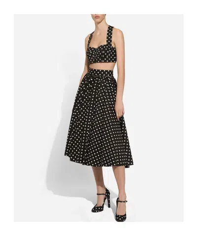 Dolce & Gabbana Polka-dot Cotton Midi Skirt In Multi