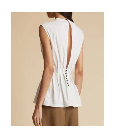 Khaite Westin Pleated Cotton-poplin Top In White