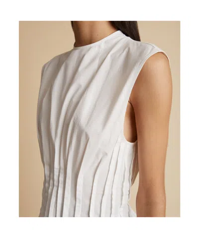 Khaite Westin Pleated Cotton-poplin Top In White