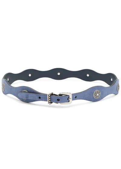 Etro Studded Suede Belt In Blue
