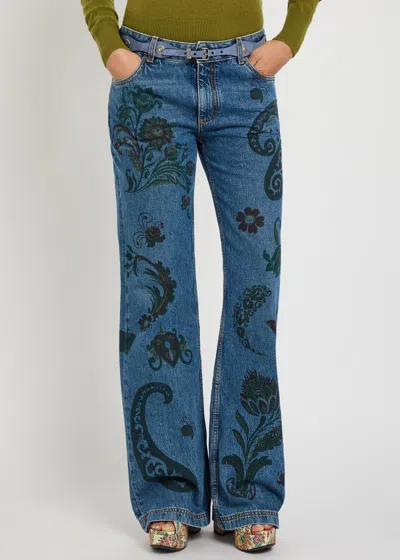 Etro Studded Suede Belt In Blue