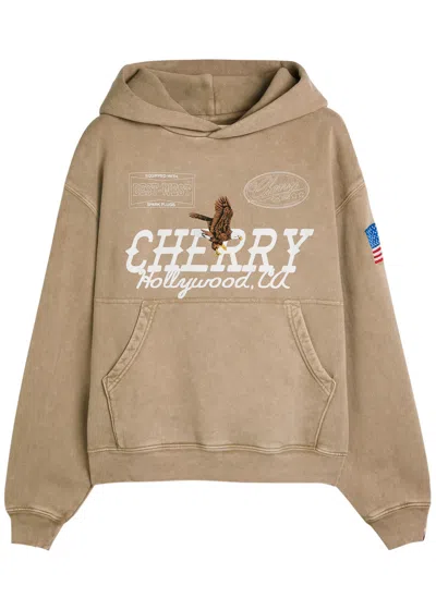 Cherry Los Angeles Hollywood Logo Hooded Cotton Sweatshirt In Brown