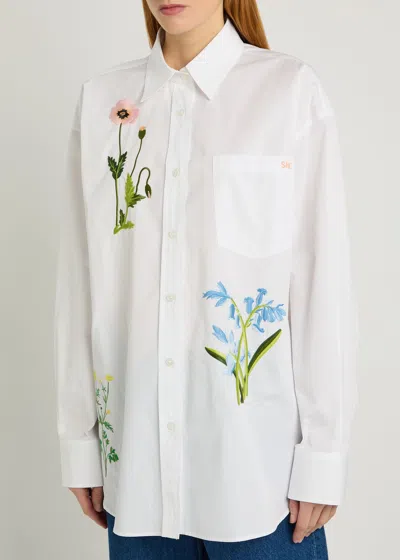 Stella Mccartney Floral-embroidered Cotton-poplin Shirt In White